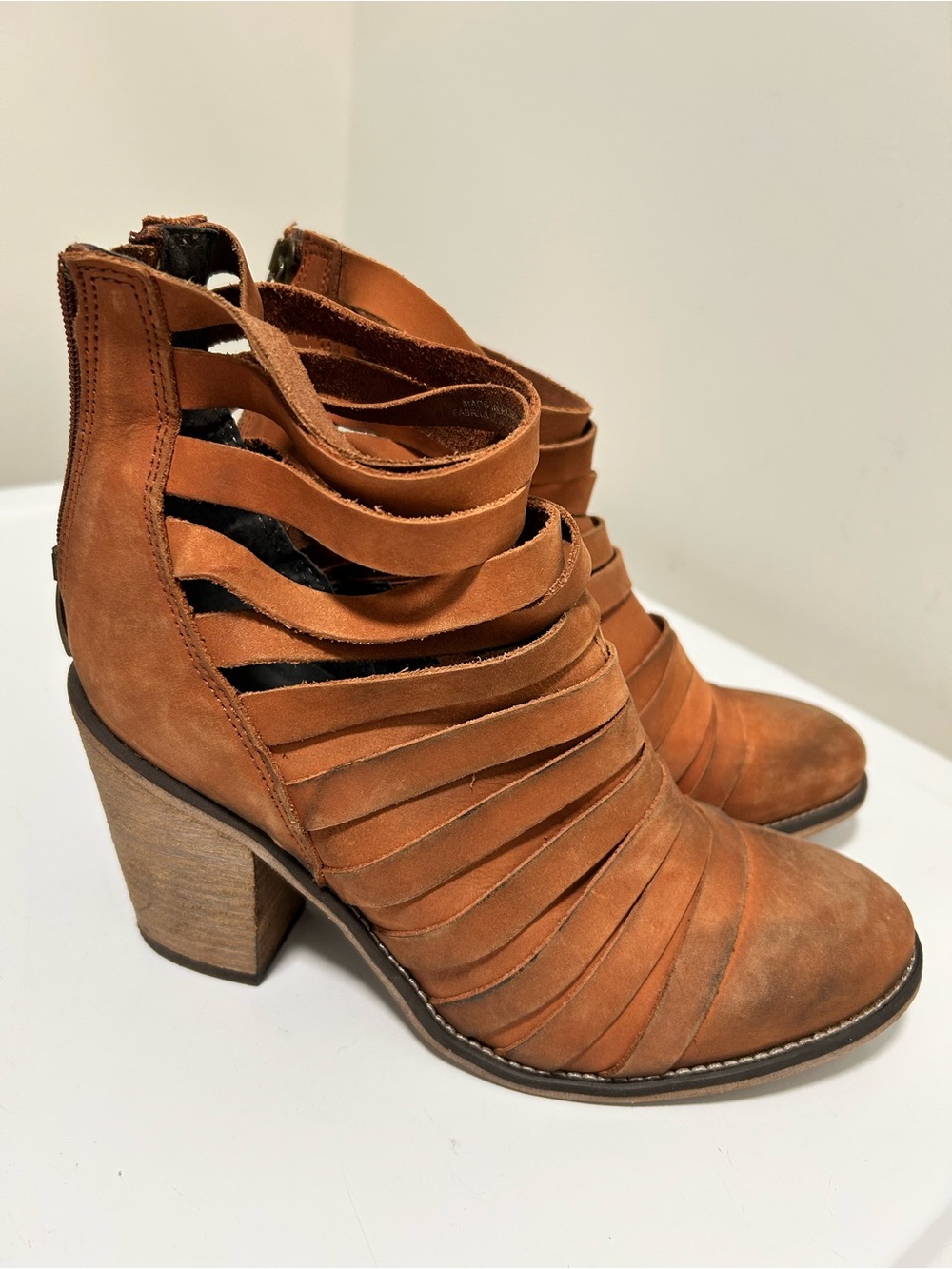 Free People Hybrid Strappy Leather Booties Terracotta Tan Size 9 - 9.5 US 40 EU